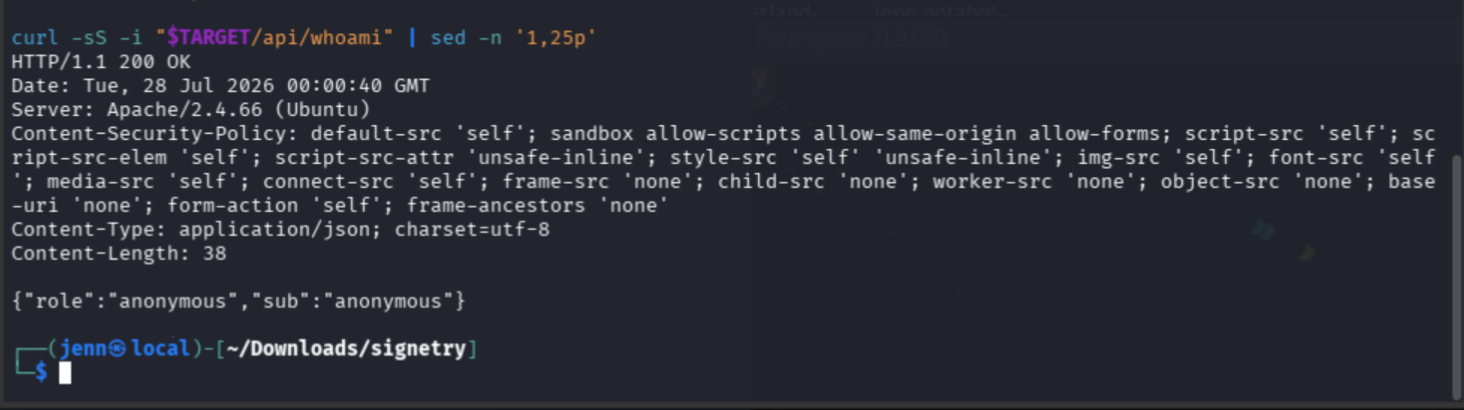 whoami endpoint returning anonymous role